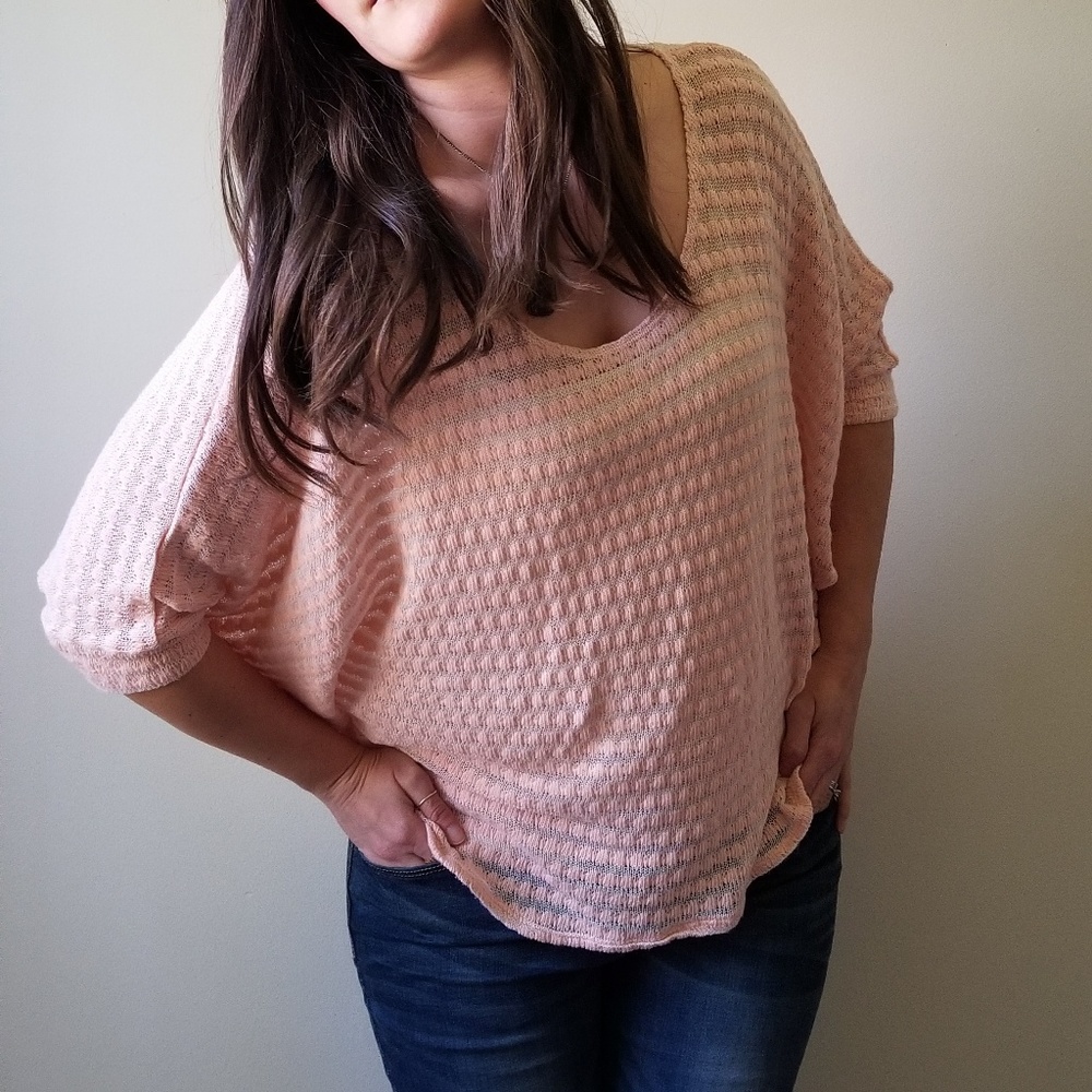 Knit top sweater short-sleeved Boho sheer